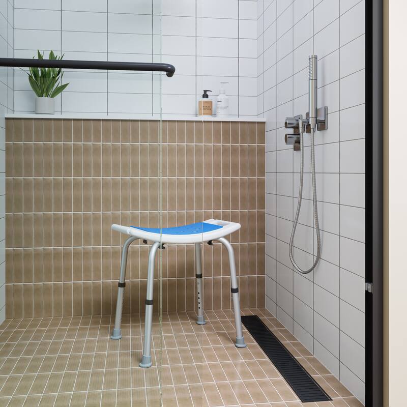 Shower Chair, 6 Levels Height Adjustable, Safety Shower Stool with Non-Slip Seat Plate and Foot Pads, 400 LBS Weight Capacity