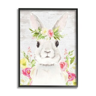 Stupell Rustic Easter Bunny Flower Crown Spring Bouquet Framed Wall Art ...