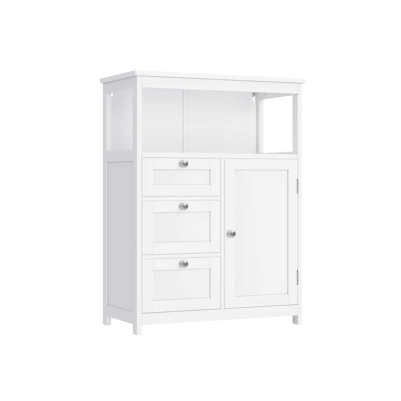 White Freestanding Bathroom Floor Storage Cabinet with Drawers and Adjustable Shelf - 11.8''D x 23.6''W x 31.5''H