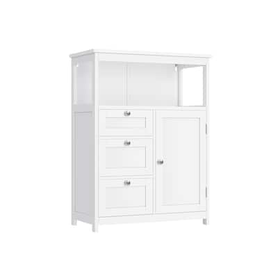 White Freestanding Bathroom Floor Storage Cabinet with Drawers and Adjustable Shelf - 11.8''D x 23.6''W x 31.5''H