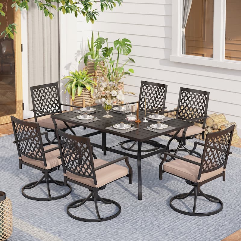 MAISON ARTS 7-Piece Metal Outdoor Patio Dining Set - Small Lattice Back