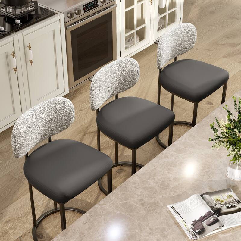 1 Piece 24'' Bar Modern PU and Chenille Bar Stools, Counter Height Bar Chairs for Kitchen Island Dining Room