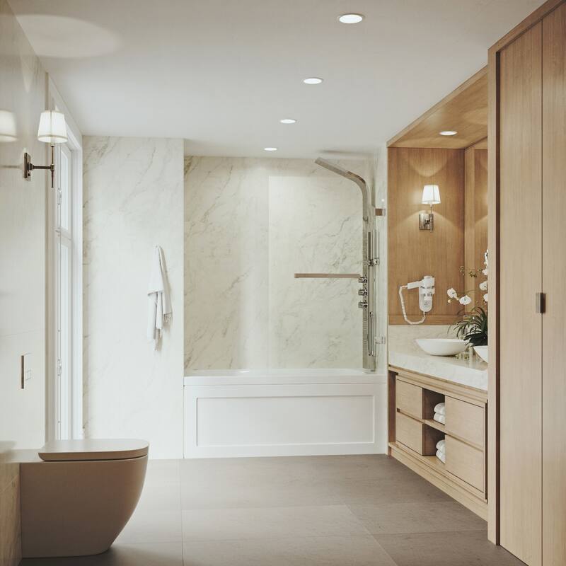 VIGO Rialto 34" W x 58" H Frameless Hinged Tub Door in Matte Black