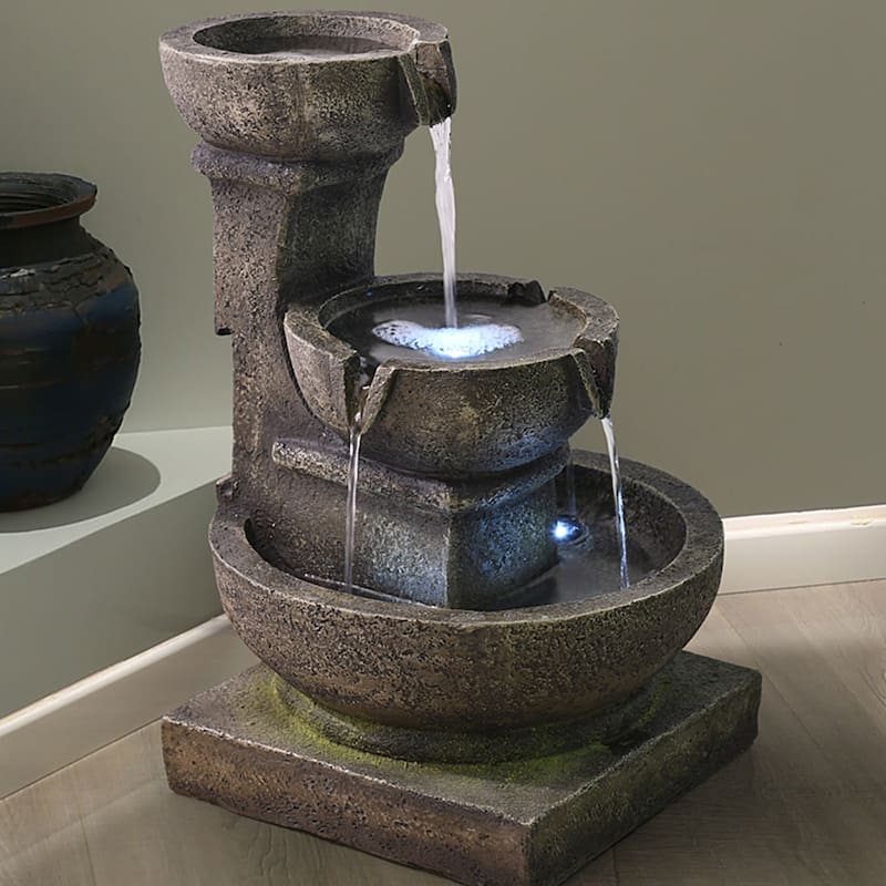 Outdoor Waterfall Fountain Soothing Water Fountains with LED Lights