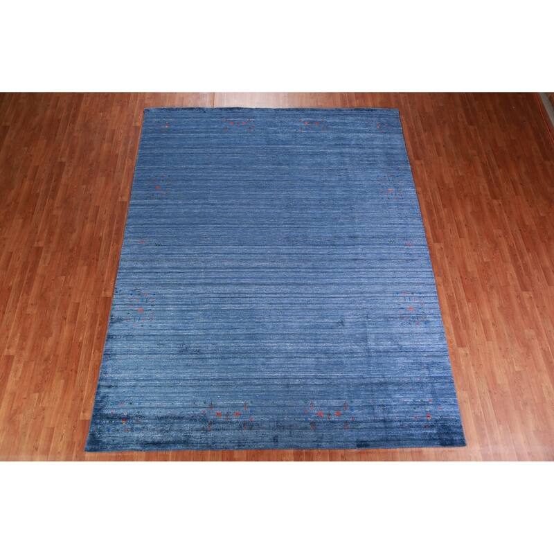 Blue Gabbeh Indian Area Rug Hand-Knotted Silk Carpet - 8'10" x 11'5"