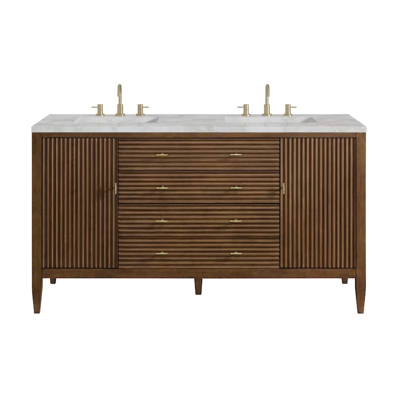 James Martin Vanities 485-V60D-3VSL Myrrin 60" Double Basin Wood - Mid-Century Walnut - Walnut Finish