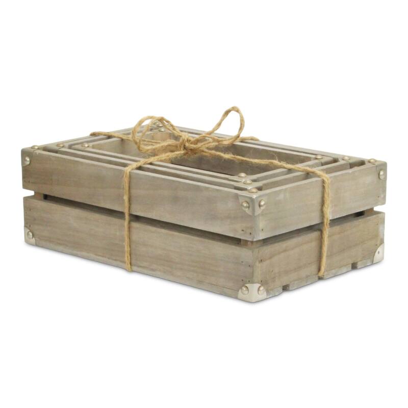 Rustic Farmstead Dark Brown Wooden Studded Crate Set