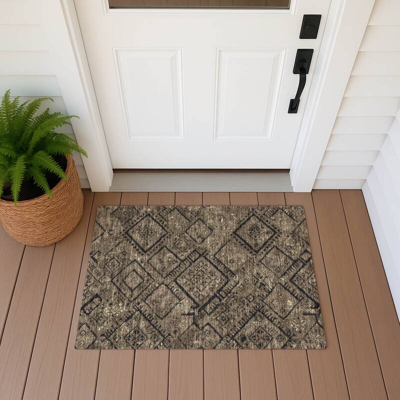 Machine Washable Indoor/ Outdoor Global Andes Chantille Rug - Chocolate - 1'8" x 2'6"