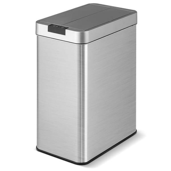 slide 2 of 10, Costway Slim Kitchen Trash Can with Wing Lids 13.2 Gal Automatic Silver - See Details