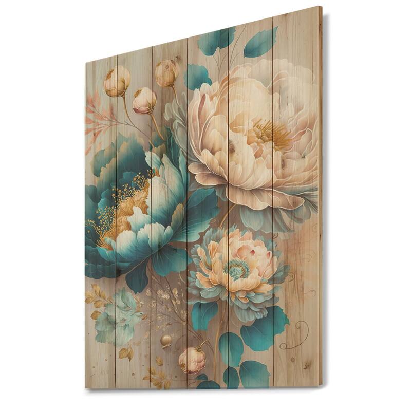 Designart 'Multi-Color Blooming Flowers II' Floral Wood Wall Art - Natural Pine Wood