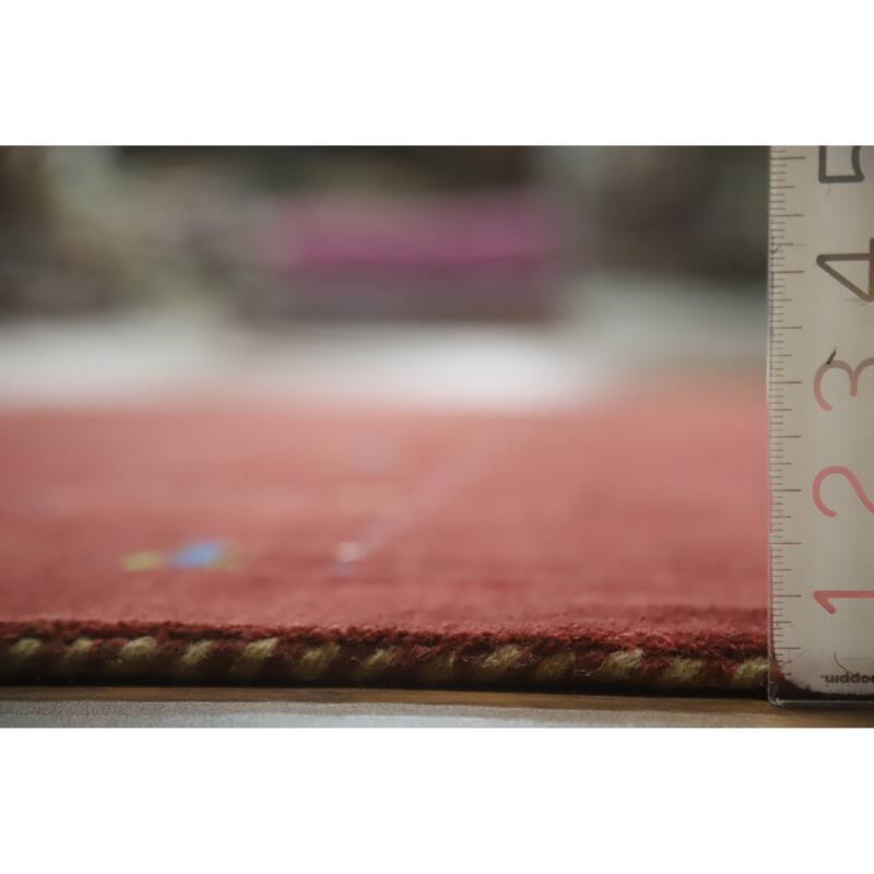 Hand Knotted Oriental 100% Wool Carpet Tribal Animal Pictorial Red Gabbeh Area Rug - 7' 7'' X 4' 11''