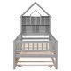 preview thumbnail 8 of 7, Gray Pine Wood Twin Size House-Shaped Bed with Fence Guardrails, Trundle, and Storage Headboard