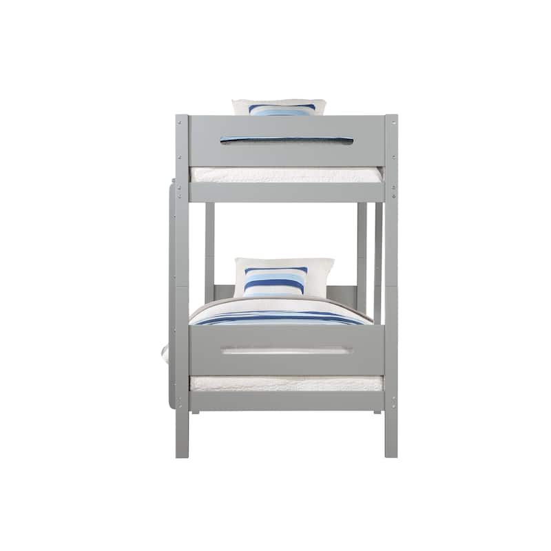 Gray Twin over Twin Wood Bunk Bed with Ladder & Fence