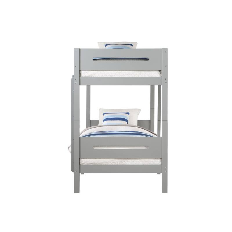 Twin over Twin Size Wood Bunk Bed with Ladder and Fence