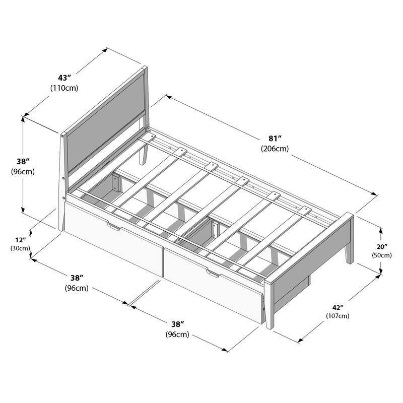 Max and Lily Twin-Size Bed with Panel Headboard and Storage Drawers