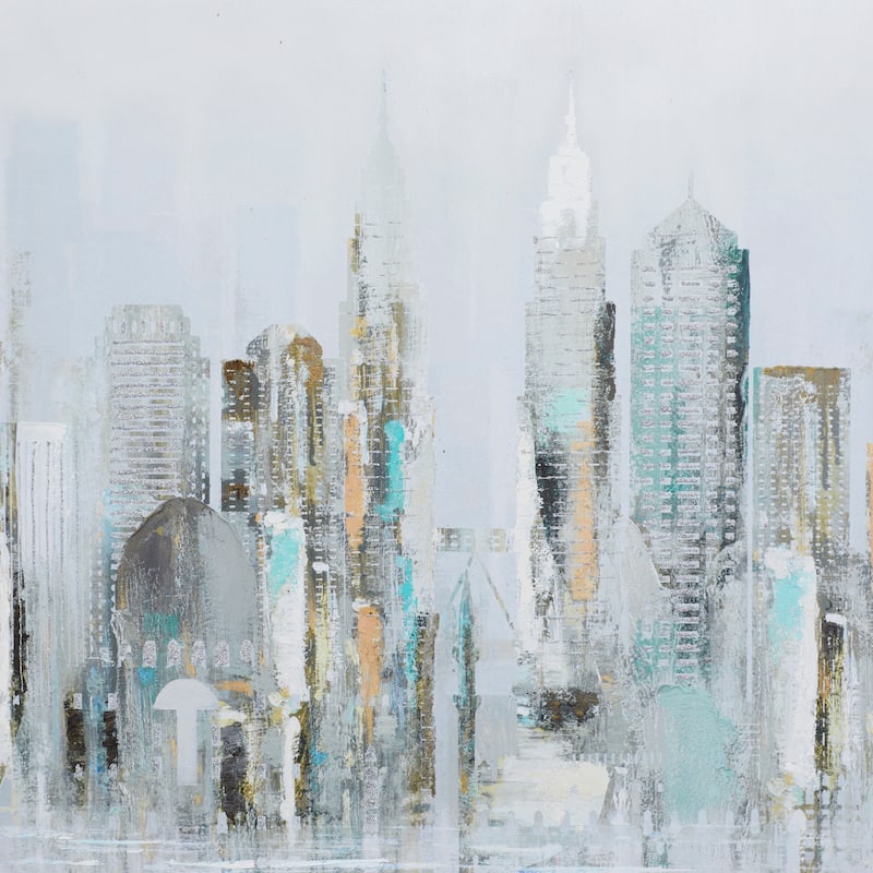 Gray Canvas Buildings City Framed Wall Art with Silver Frame