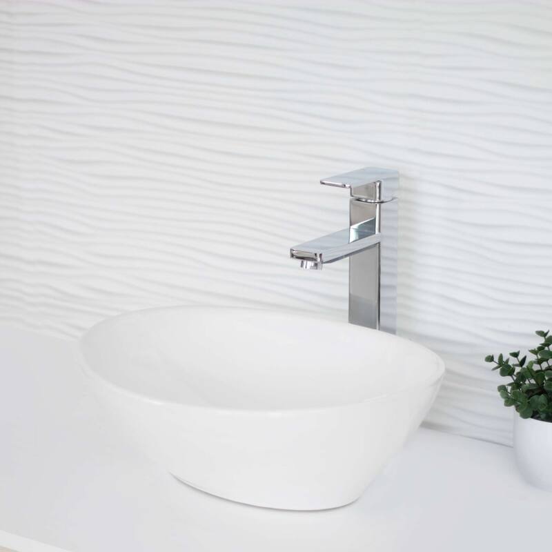STYLISH Porcelain Oval 15 3/4-inch Top Mounted Ceramic Vessel Bathroom Sink - 15 3/4" x 13 3/8" x 5 3/4"