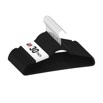 OSTO Black Velvet Non-Slip Standard Adult Hangers 30-Pack - 18" wide