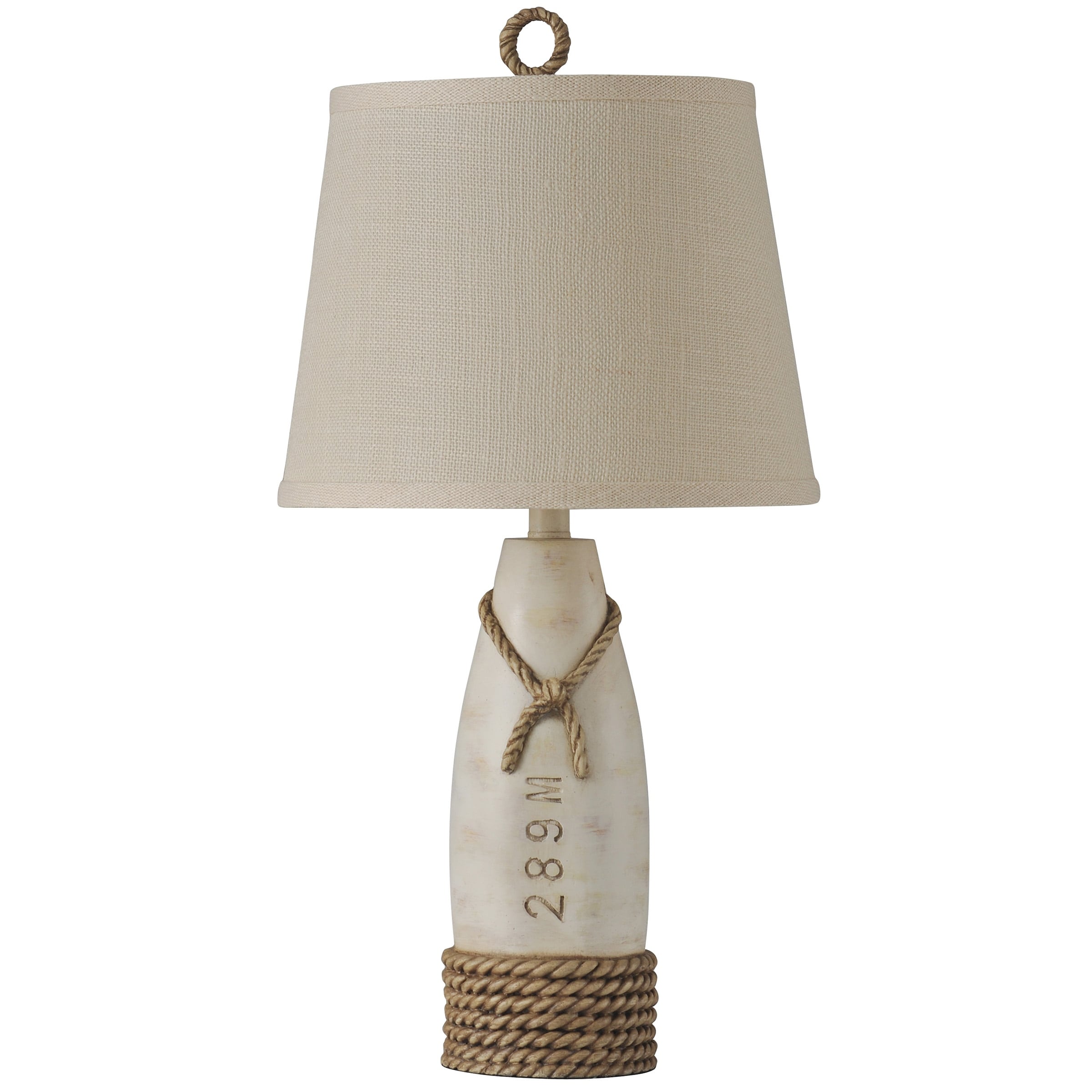 StyleCraft Distressed White Table Lamp - Cream Hardback Canvas Shade