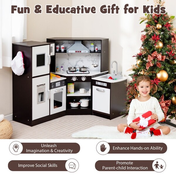 Corner Kids Play Kitchen Set with Lights, Ice Maker, Dishwasher