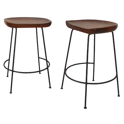 Set of 2 Chestnut Brown Black Counter Stools with Curved Seat 24.5"