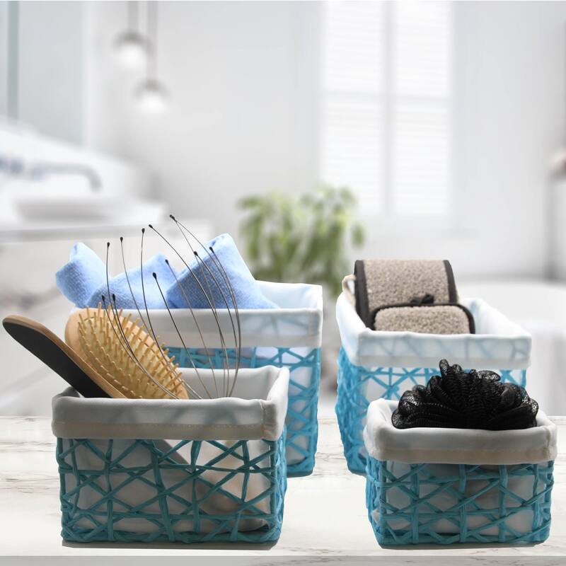 Paper Rope/ Linen Storage Baskets (Set of 4) - 8.4"L x 7.4"W x 6"H