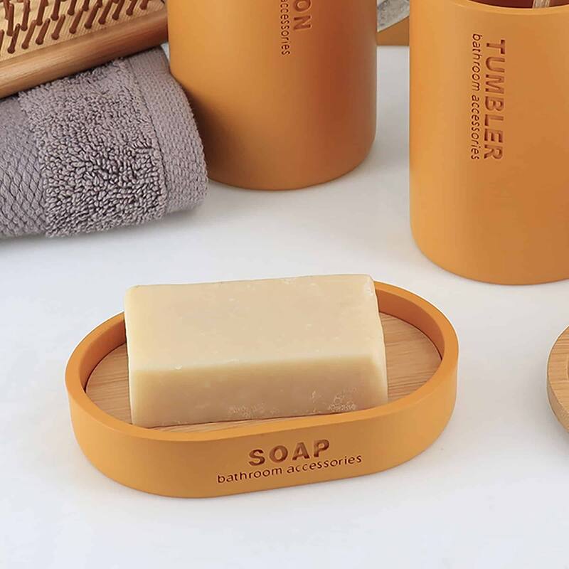 Chic Polyresin Soap Dish with Draining Bamboo Insert - 5 L x 3.4 W x 1 H - Mustard Yellow