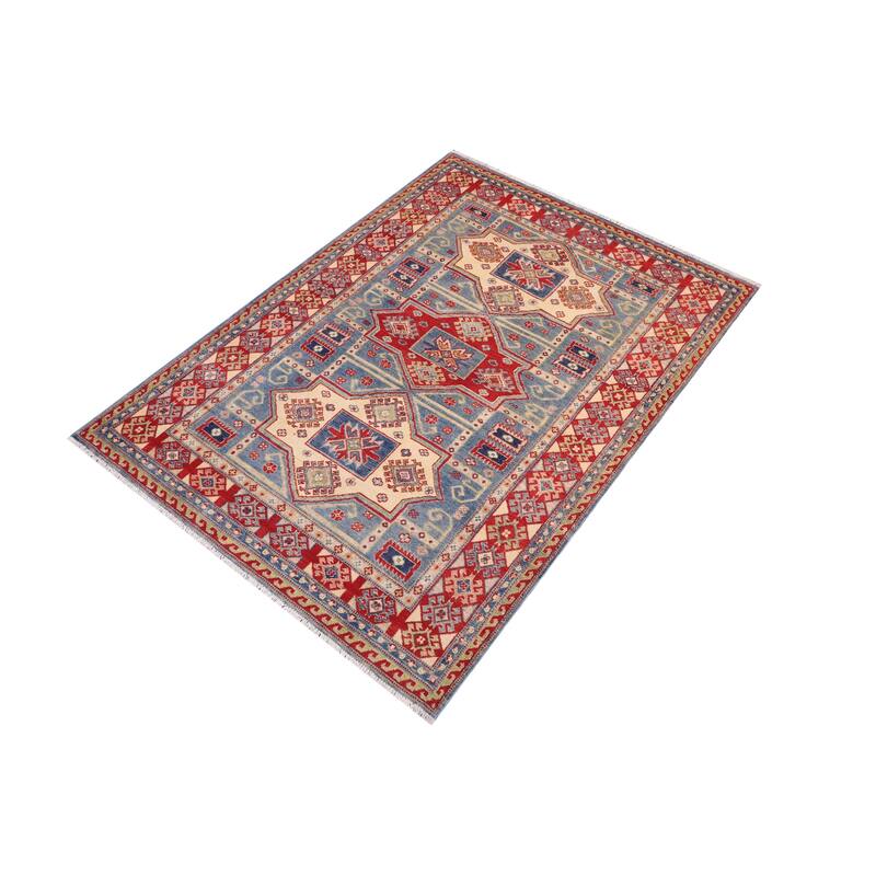 Rustic Kazak Van Light Blue/Beige Wool Rug - 4'9'' x 6'7''