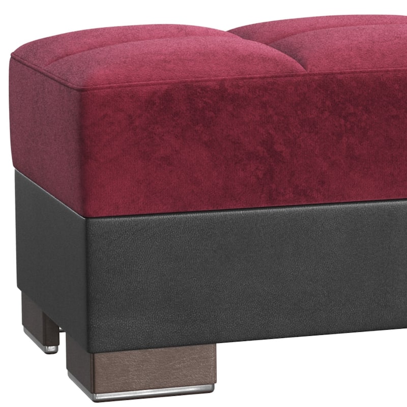HomeRoots 50" Burgundy Black Brown Microfiber Tufted Storage Ottoman