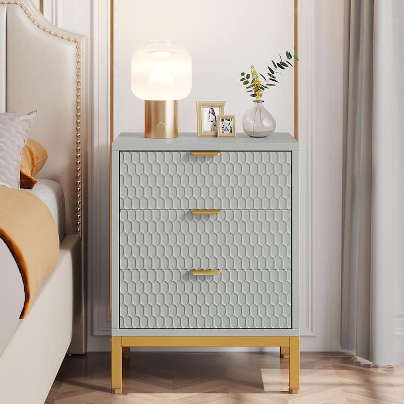 3-Drawer Nightstand Modern Tall Bedside Table with Storage Drawers - Grey-1 PC