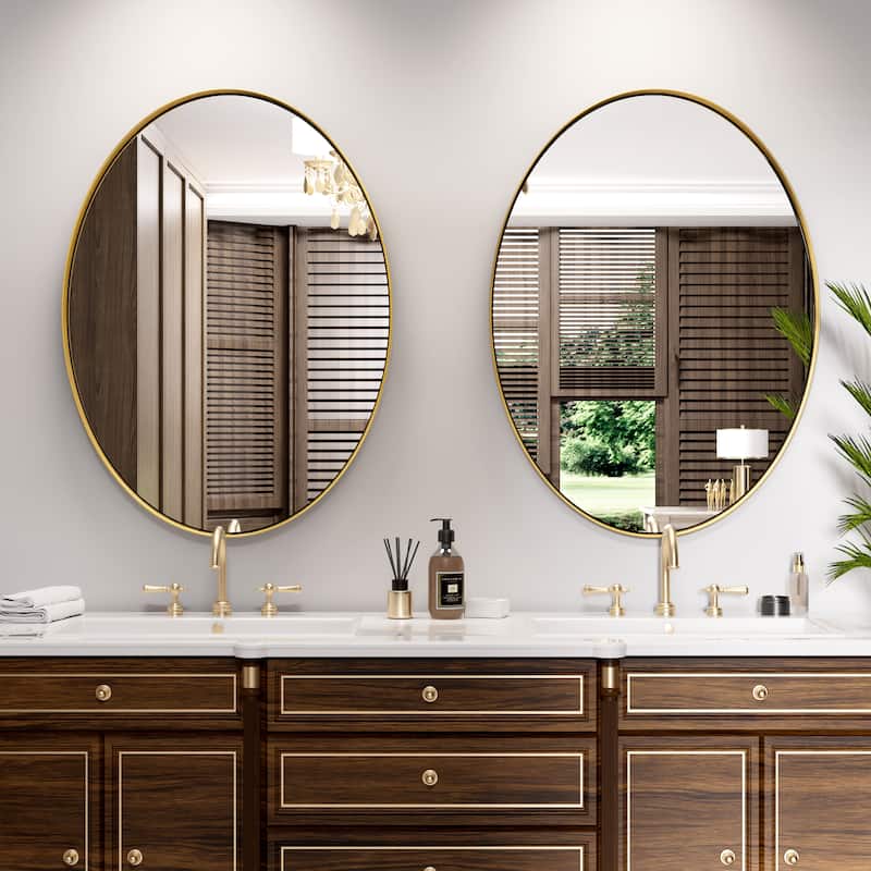 Modern Wall Mirrors, Oval Mirror with Stainless Steel Framed, Bathroom Mirror with Round Corner, Vanity Mirror Accent Mirror