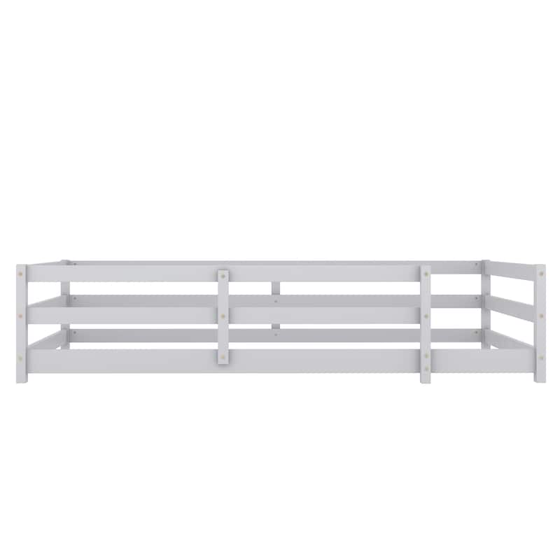 Toddler Montessori Bed Kids Floor Bed Frame with Fences, No Slats Wood Frame Bed for Kids Girls Boys Children's Room