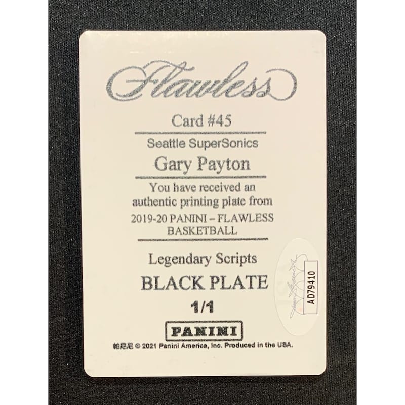 Gary Payton 2019 Panini Flawless Signed Printing Plate Card #45 Auto JSA 1/1 - 8'6" x 11'6"