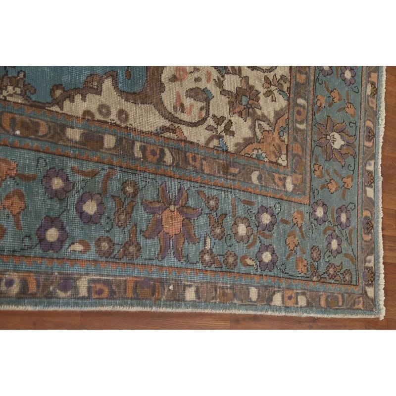 Over-Dyed Blue Tabriz Persian Vintage Rug Hand-Knotted Wool Carpet - 6'6"x 10'0"