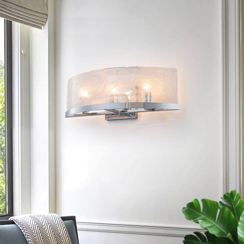 3-Light Modern Chrome Wall Sconce with Cloud Glass Shades - Chrome