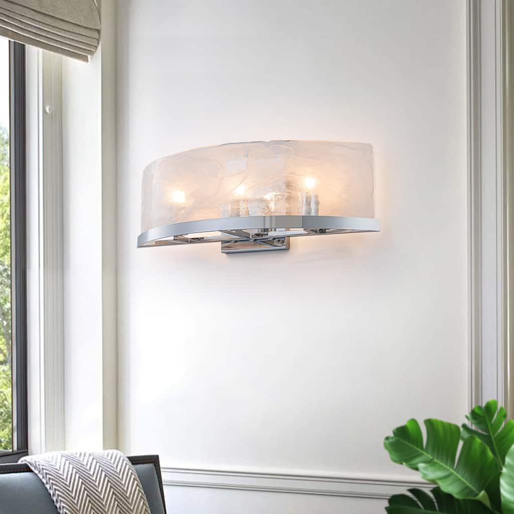 3-Light Modern Chrome Wall Sconce with Cloud Glass Shades