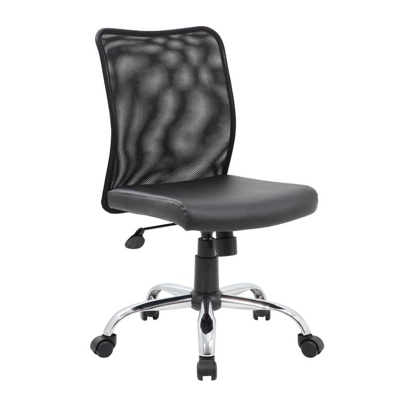 Lene Task Chair, Black Mesh and Caressoft Vinyl, Chrome, Tilt Tension