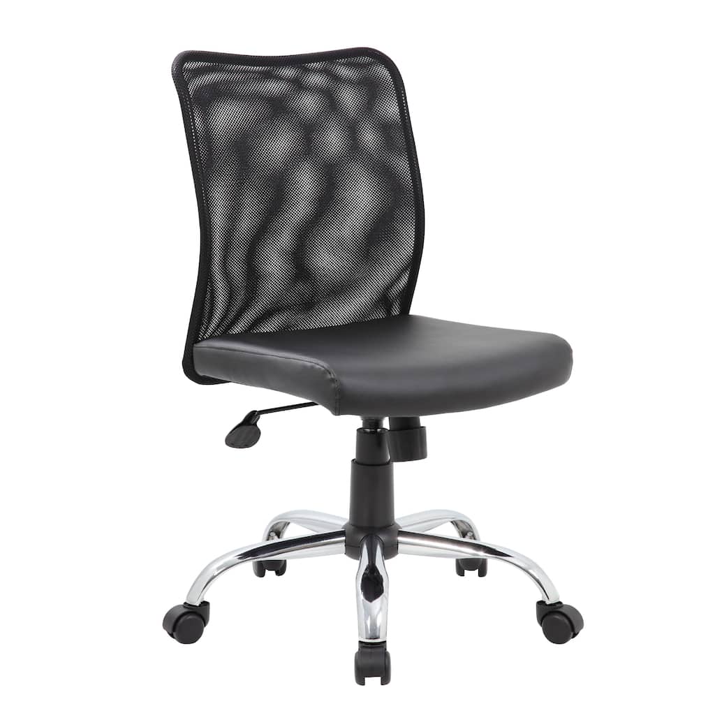 Lene Task Chair, Black Mesh and Caressoft Vinyl, Chrome, Tilt Tension
