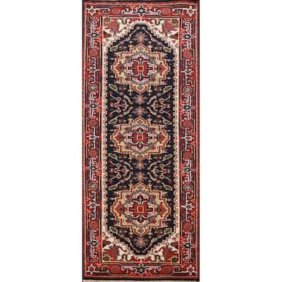 Navy Blue Heriz Serapi Indian Runner Rug Handmade Wool Carpet - 2'7" x 7'10"