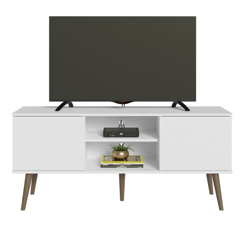 Madesa TV Stand 2 Doors and 2 Shelves 55" + Ladder Shelf Standing Bookcase - White