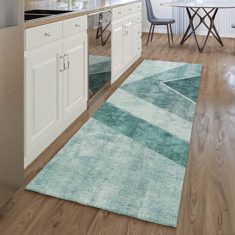 Premium Washable Super Soft Modern Ziggy Mayfield Rug - Teal - 2' 3" x 7' 6" - Runner