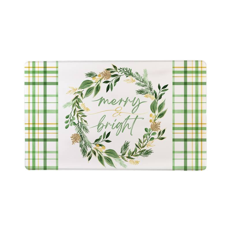 Wreath Anti-Fatigue Door Mat "Merry Bright" - 30" x 18"
