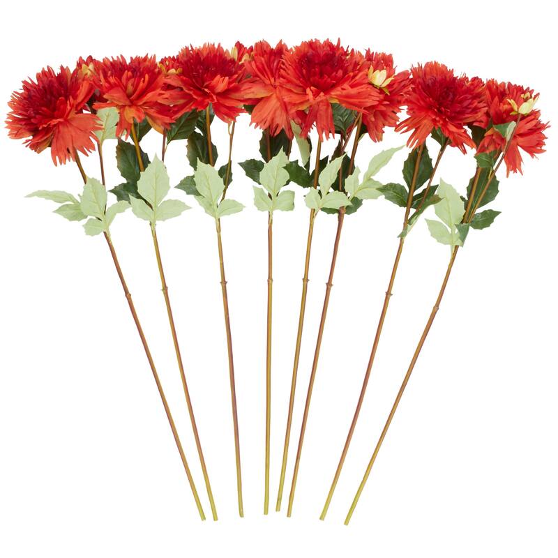 Red Polyester Tall Dahlia Artificial Flower Stem (Set of 8)