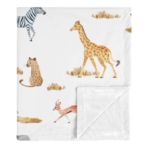 slide 2 of 5, Jungle Animals Baby Receiving Security Swaddle Blanket Green Grey Black and White Safari Elephant Giraffe Lion Leopard Cheetah