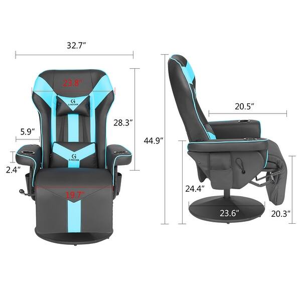 HOMCOM Recliner Chair with Ottoman, Video Gaming Chair, Racing Style  Upholstered Swivel Recliner with Footrest, Headrest and Lumbar Support,  Grey and Blue