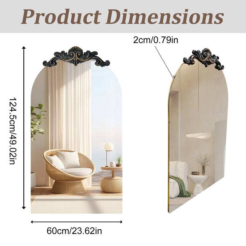 Vintage Ornate Baroque Arched Wall Mirror
