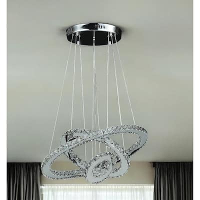 HomeRoots Silver Metal and Crystals LED Dimmable Chandelier - 17.25' X '47.2' X '17.25