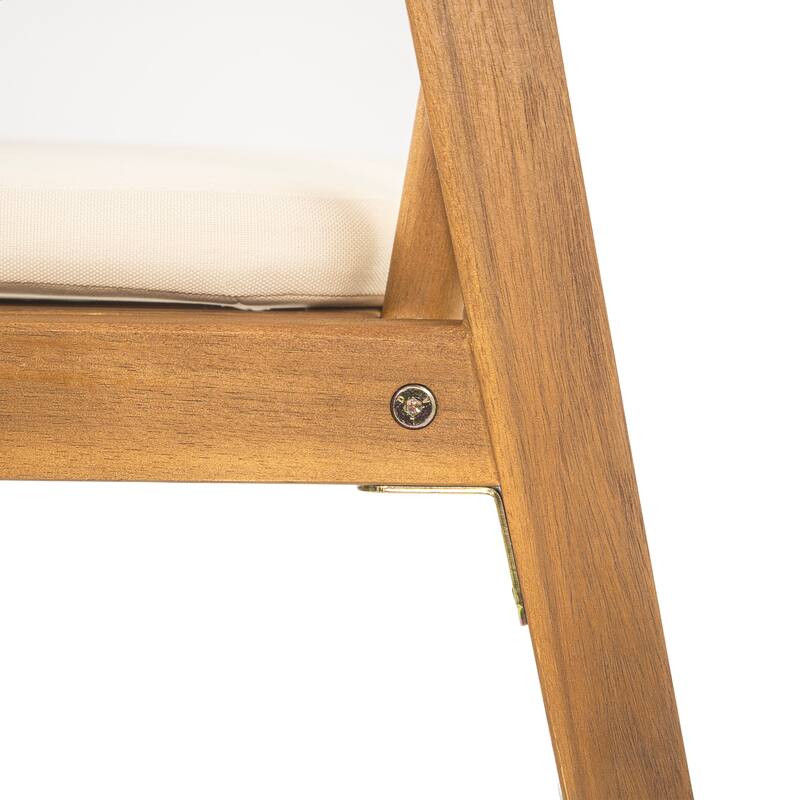 Christopher Knight Home - 7-Piece Outdoor Acacia Wood Dining Set with Cushioned Armchairs & Rectangular Slatted Table