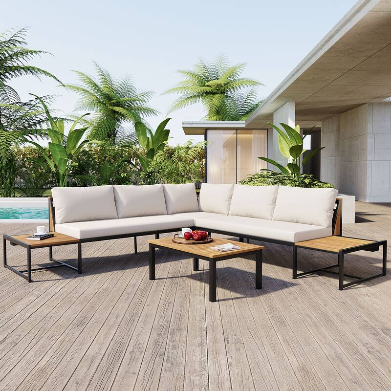 4-Piece Outdoor Set, Durable Patio Furniture with Waterproof Cushions - Beige