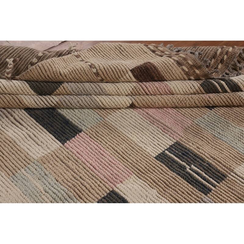 All-Over Checkered Moroccan Area Rug Handmade Wool Carpet - 8'9"x 11'11"